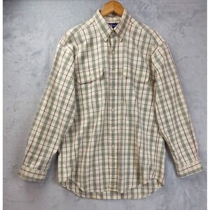 Vintage Polo Ralph Lauren Button Shirt Large Yellow Green Plaid Double Pockets